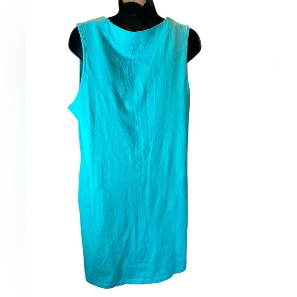 Lands End Jersey Style Chic Aqua Blue Sleeveless Dress with White Embroidery M - Picture 4 of 8